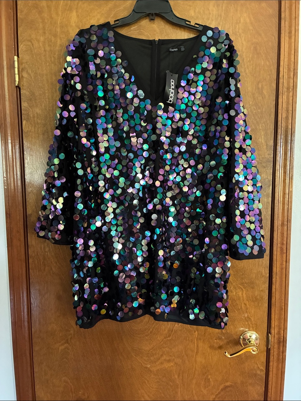 Boohoo Black Iridescent Sequin Party Dress Size 24